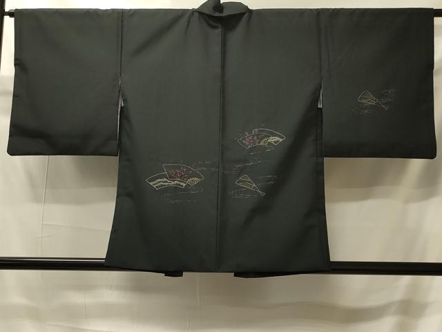 平和屋着物＃羽織　総刺繍　流水地紙花文　黒地　金銀糸　正絹　逸品　CABI6060in