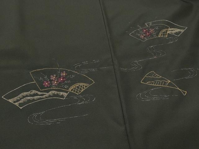 平和屋着物＃羽織　総刺繍　流水地紙花文　黒地　金銀糸　正絹　逸品　CABI6060in
