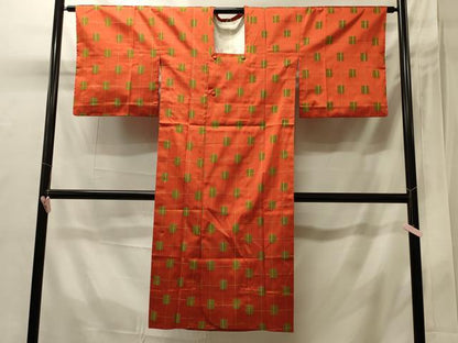 平和屋着物＃道行コート　雨コート　単衣　格子　ロング丈　正絹　逸品　CABI6062in