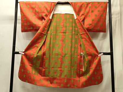 平和屋着物＃道行コート　雨コート　単衣　格子　ロング丈　正絹　逸品　CABI6062in