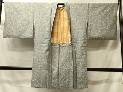 平和屋着物＃長羽織　紬地　型染め　抽象文　正絹　逸品　CABI6066in