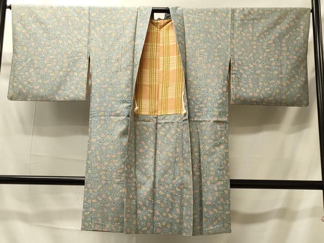 平和屋着物＃長羽織　紬地　型染め　抽象文　正絹　逸品　CABI6066in