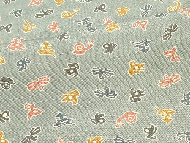 平和屋着物＃長羽織　紬地　型染め　抽象文　正絹　逸品　CABI6066in
