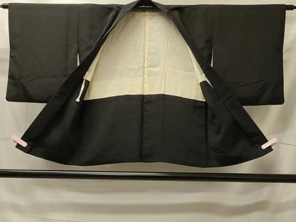 平和屋着物＃羽織　草花文　黒地　金彩　正絹　逸品　CABI6072in