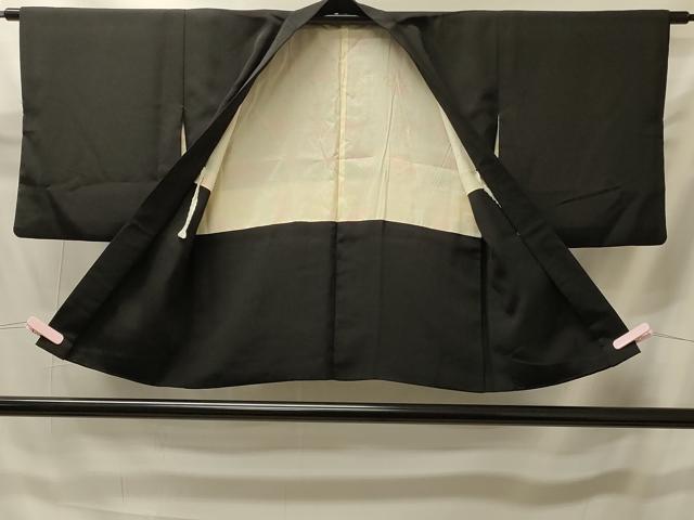 平和屋着物＃羽織　草花文　黒地　金彩　正絹　逸品　CABI6072in