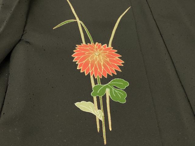 平和屋着物＃羽織　草花文　黒地　金彩　正絹　逸品　CABI6072in