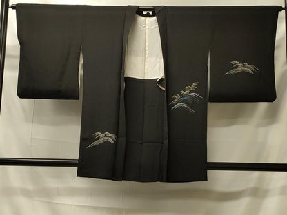 平和屋着物＃羽織　立波文　黒地　金銀彩　正絹　逸品　CABI6073in