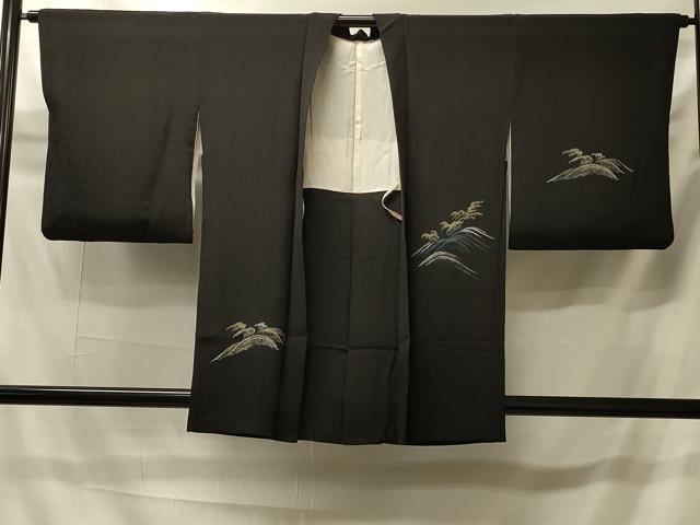 平和屋着物＃羽織　立波文　黒地　金銀彩　正絹　逸品　CABI6073in