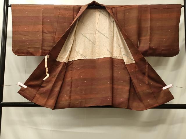 平和屋着物＃道中着　横段文　正絹　逸品　CABI6079in