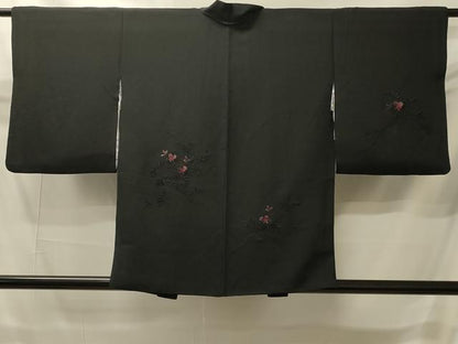 平和屋着物＃羽織　総刺繍　草花文　黒地　正絹　逸品　CABI6081in