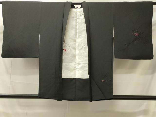 平和屋着物＃羽織　総刺繍　草花文　黒地　正絹　逸品　CABI6081in