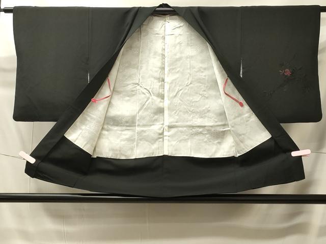 平和屋着物＃羽織　総刺繍　草花文　黒地　正絹　逸品　CABI6081in