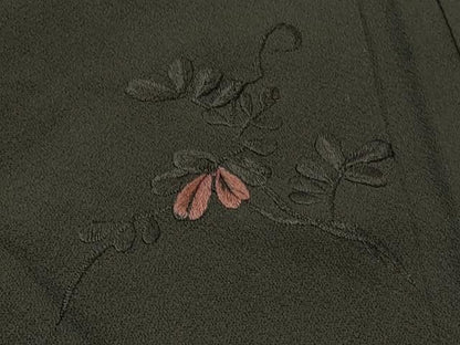平和屋着物＃羽織　総刺繍　草花文　黒地　正絹　逸品　CABI6081in