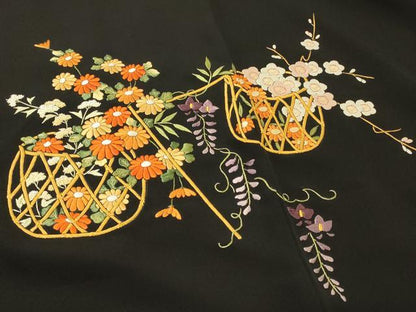 平和屋着物＃羽織　総刺繍　花籠文　黒地　正絹　逸品　未使用　CABI6085in