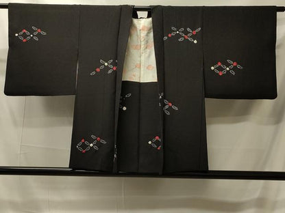 平和屋着物＃羽織　絞り　花菱文　黒地　正絹　逸品　CABI6086in