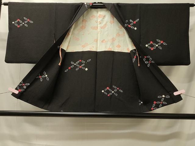 平和屋着物＃羽織　絞り　花菱文　黒地　正絹　逸品　CABI6086in