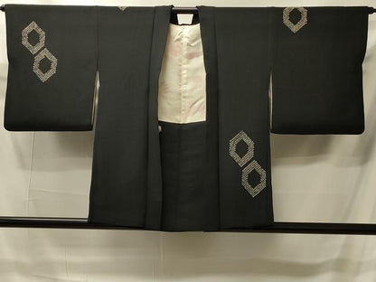 平和屋着物＃羽織　総絞り　亀甲文　黒地　正絹　逸品　CABI6087in