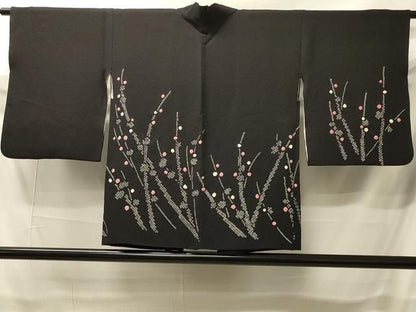 平和屋着物＃羽織　総絞り　草花文　黒地　正絹　逸品　CABI6088in