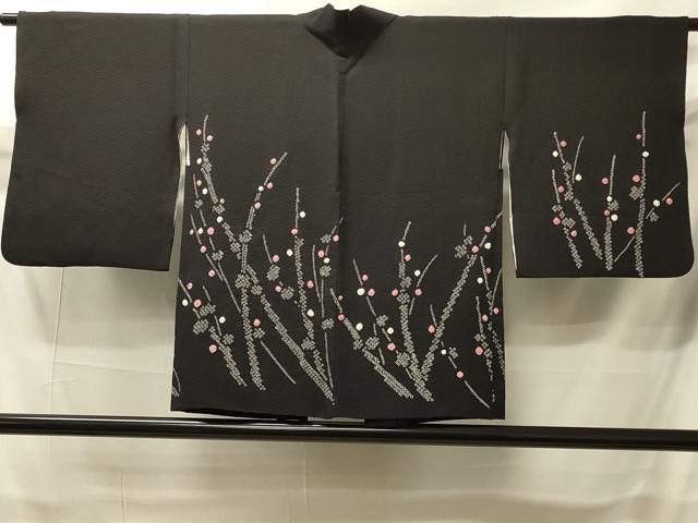 平和屋着物＃羽織　総絞り　草花文　黒地　正絹　逸品　CABI6088in