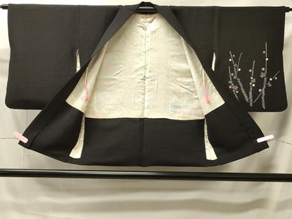 平和屋着物＃羽織　総絞り　草花文　黒地　正絹　逸品　CABI6088in