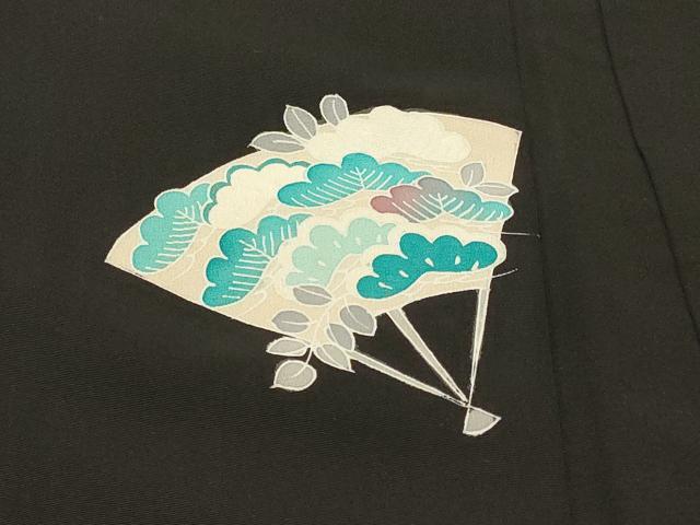 平和屋着物＃羽織　刺繍　扇面草花文　黒地　正絹　逸品　CABI6089in