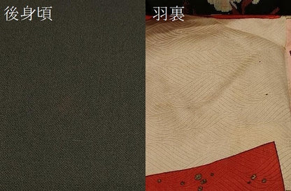 平和屋着物＃長羽織　寿光織　枝花文　黒地　金糸　正絹　逸品　CABI6093in
