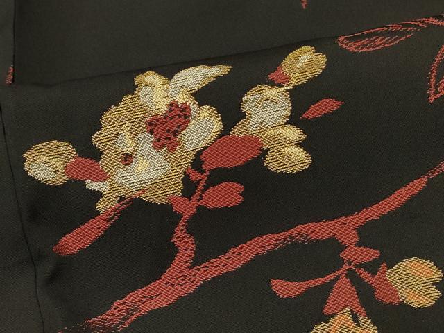 平和屋着物＃長羽織　寿光織　枝花文　黒地　金糸　正絹　逸品　CABI6093in