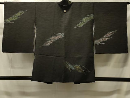 平和屋着物＃羽織　寿光織　霞文　黒地　金銀糸　正絹　逸品　未使用　CABI6096in