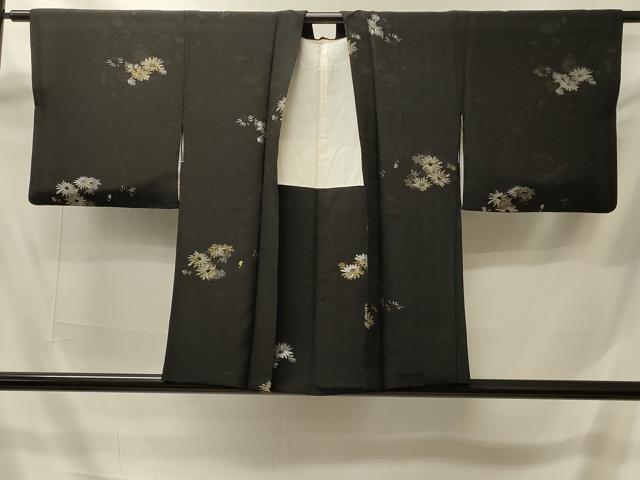 平和屋着物＃羽織　寿光織　草花文　黒地　金銀糸　正絹　逸品　CABI6097in