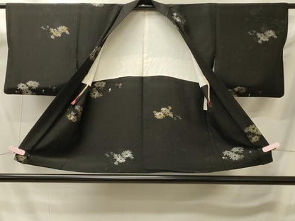 平和屋着物＃羽織　寿光織　草花文　黒地　金銀糸　正絹　逸品　CABI6097in