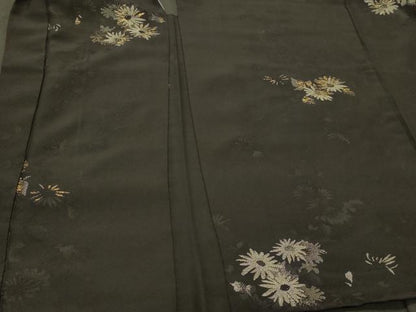 平和屋着物＃羽織　寿光織　草花文　黒地　金銀糸　正絹　逸品　CABI6097in