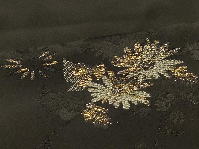 平和屋着物＃羽織　寿光織　草花文　黒地　金銀糸　正絹　逸品　CABI6097in