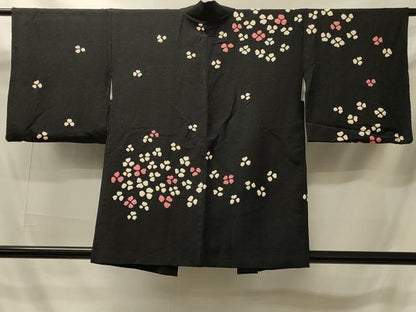 平和屋着物＃羽織　絞り　舞花文　黒地　正絹　逸品　CABI6099in