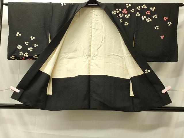 平和屋着物＃羽織　絞り　舞花文　黒地　正絹　逸品　CABI6099in