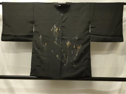 平和屋着物＃羽織　寿光織　枝蕾　黒地　金銀糸　正絹　逸品　CABI6100in