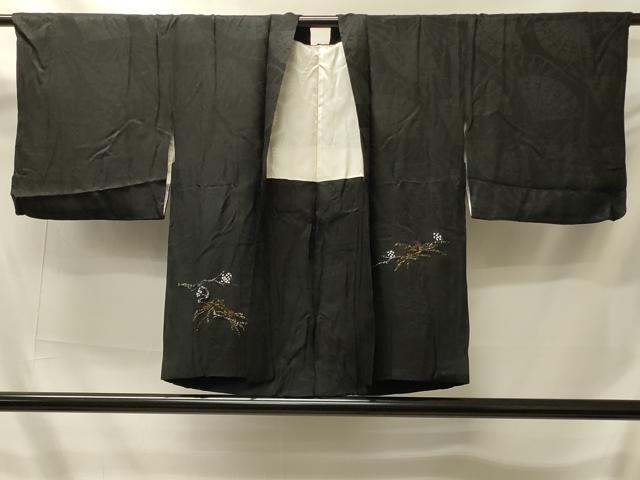 平和屋着物＃羽織　刺繍　枝松葉文　黒地　金銀糸　正絹　逸品　CABI6101in