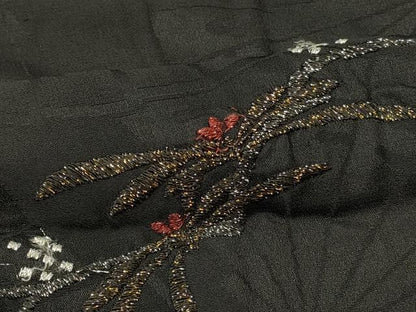 平和屋着物＃羽織　刺繍　枝松葉文　黒地　金銀糸　正絹　逸品　CABI6101in