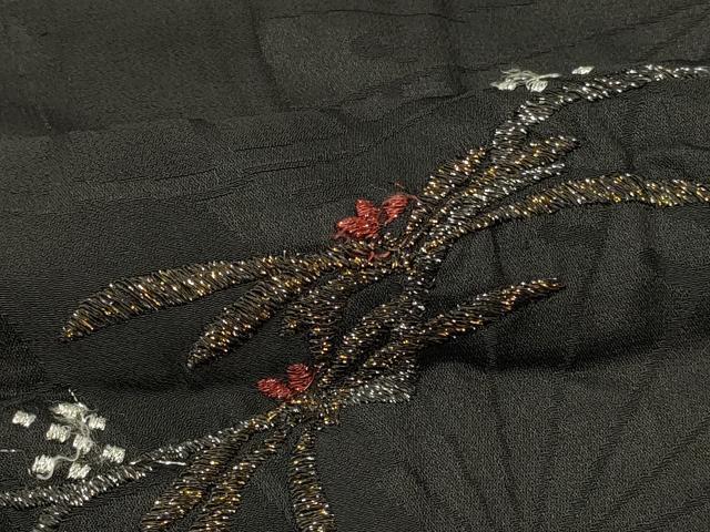 平和屋着物＃羽織　刺繍　枝松葉文　黒地　金銀糸　正絹　逸品　CABI6101in