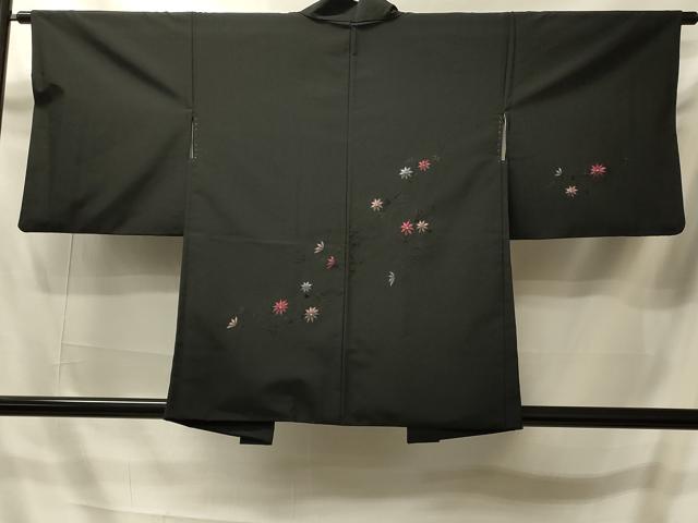 平和屋着物＃羽織　総刺繍　枝花文　黒地　洗える着物　CABI6102in