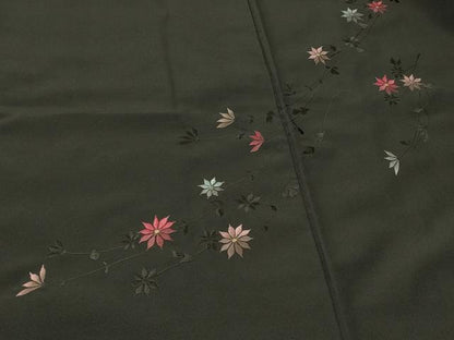 平和屋着物＃羽織　総刺繍　枝花文　黒地　洗える着物　CABI6102in