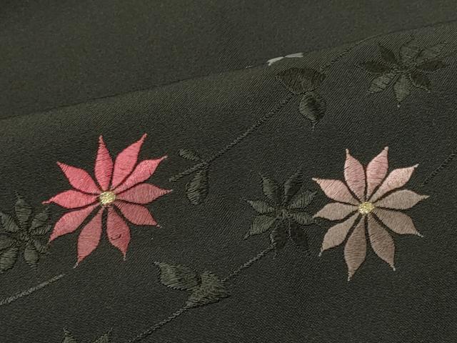 平和屋着物＃羽織　総刺繍　枝花文　黒地　洗える着物　CABI6102in