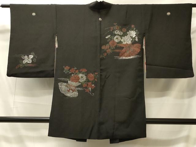 平和屋着物＃羽織　寿光織　花束　黒地　銀糸　正絹　逸品　CABI6103in