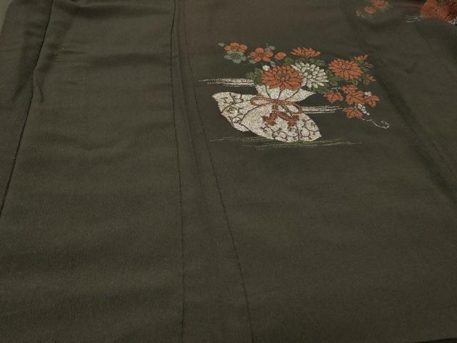平和屋着物＃羽織　寿光織　花束　黒地　銀糸　正絹　逸品　CABI6103in