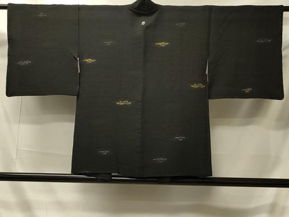 平和屋着物＃羽織　寿光織　笹竹文　黒地　金銀糸　正絹　逸品　CABI6104in