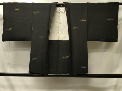平和屋着物＃羽織　寿光織　笹竹文　黒地　金銀糸　正絹　逸品　CABI6104in