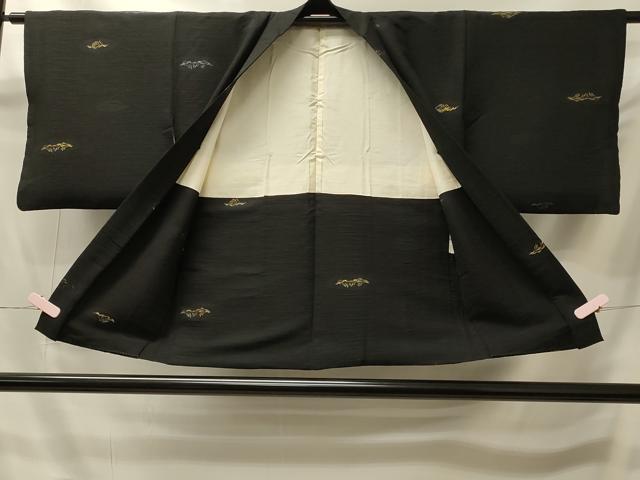 平和屋着物＃羽織　寿光織　笹竹文　黒地　金銀糸　正絹　逸品　CABI6104in