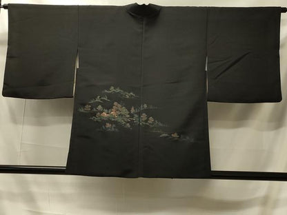 平和屋着物＃羽織　寿光織　風景文　黒地　金糸　正絹　逸品　CABI6105in