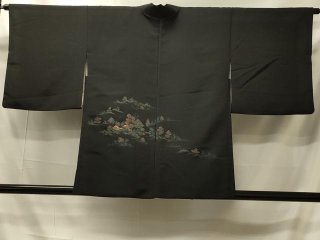 平和屋着物＃羽織　寿光織　風景文　黒地　金糸　正絹　逸品　CABI6105in