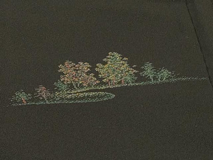 平和屋着物＃羽織　寿光織　風景文　黒地　金糸　正絹　逸品　CABI6105in