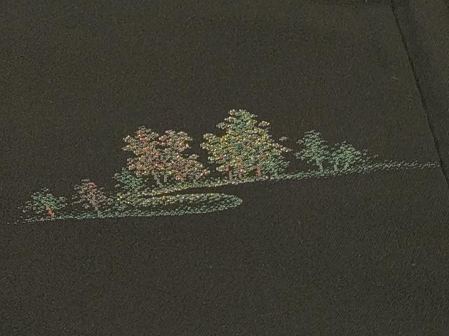 平和屋着物＃羽織　寿光織　風景文　黒地　金糸　正絹　逸品　CABI6105in
